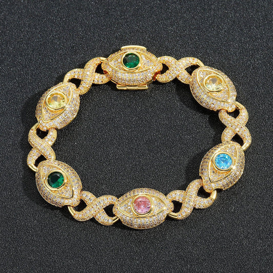 Hip Hop Evil Eye Cuban Link Cubic Zirconia Bracelet for Men