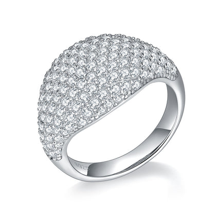 Moissanite Pavé Dome Ring, S925 Silver, 18K Gold Plated Unisex Fashion Ring