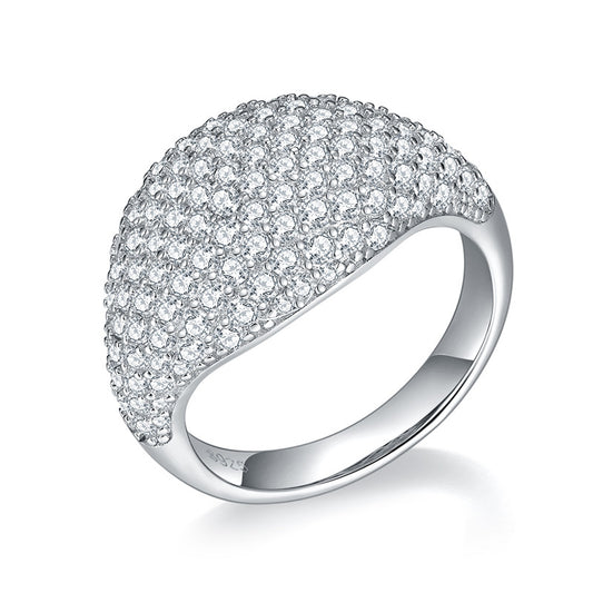 Moissanite Pavé Dome Ring, S925 Silver, 18K Gold Plated Unisex Fashion Ring product image