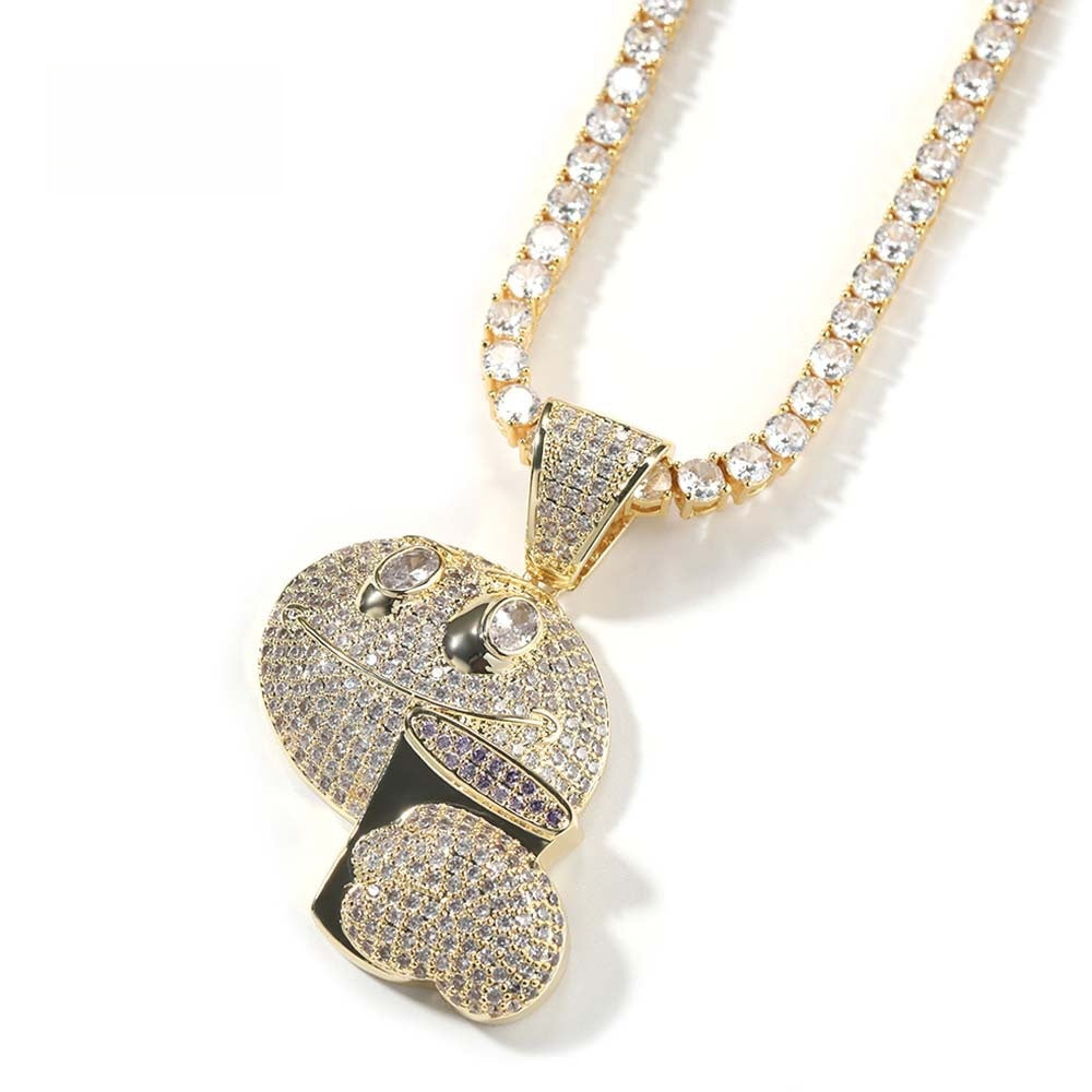Iced Out Cartoon Face Pendant Necklace with Cubic Zirconia Hip Hop Chain for Women
