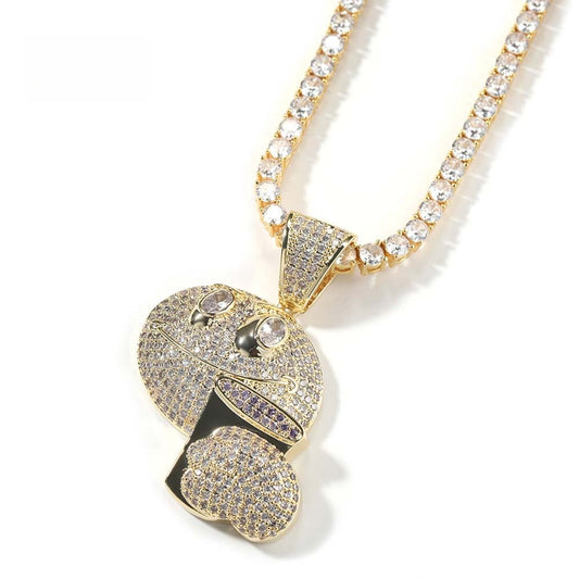 Iced Out Cartoon Face Pendant Necklace with Cubic Zirconia Hip Hop Chain for Women