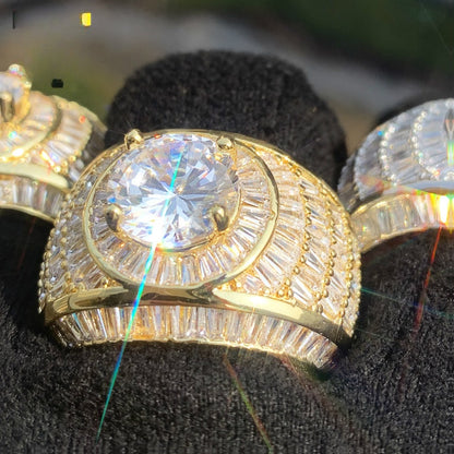 Iced Out Round Halo Statement Ring