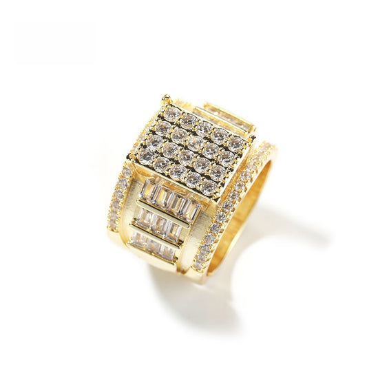 Men’s Gold Plated Square Cubic Zirconia Adjustable Statement Ring