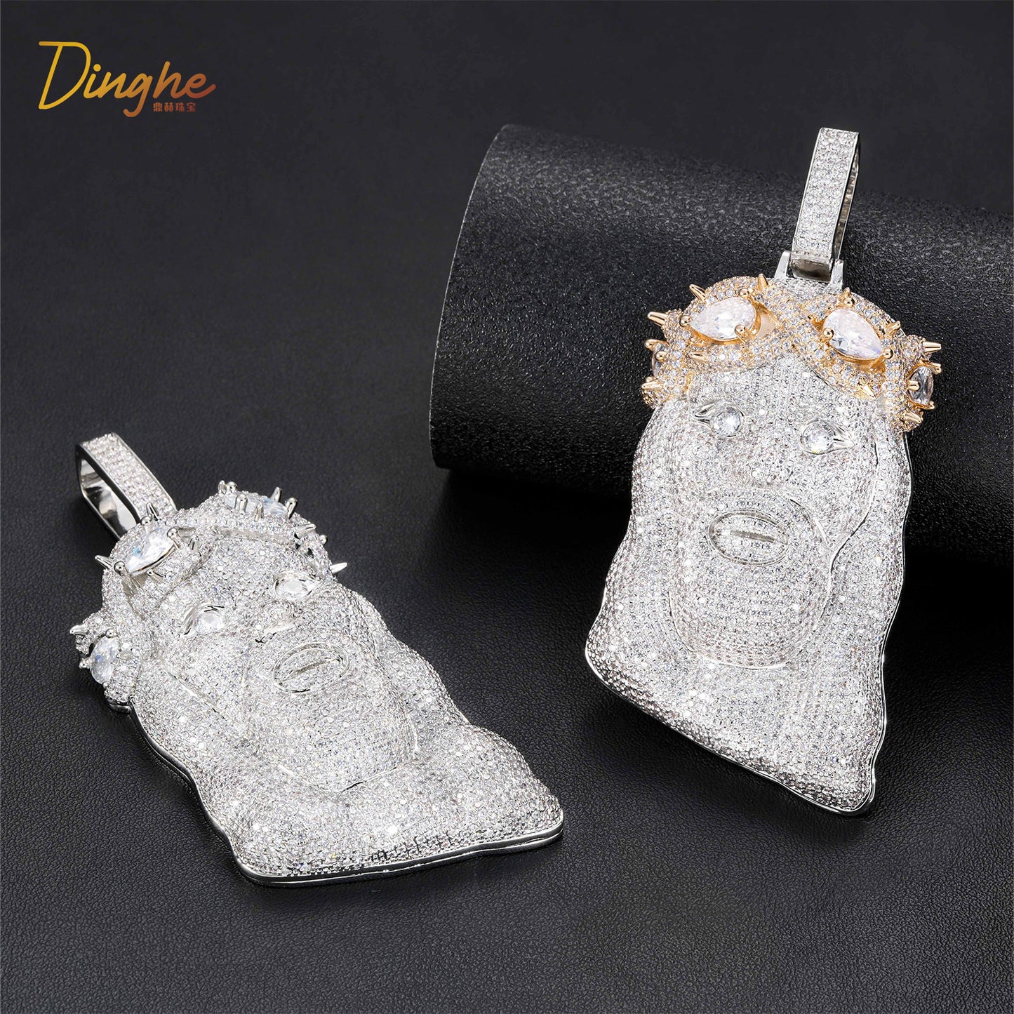 Iced Out Cartoon Face Pendant Necklace, Zircon Hip Hop Rope Chain Jewelry