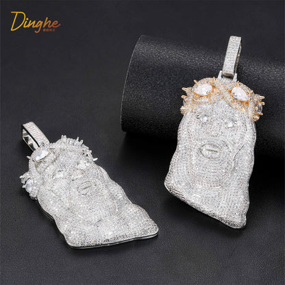 Iced Out Cartoon Face Pendant Necklace, Cubic Zirconia Hip Hop Rope Chain Jewelry
