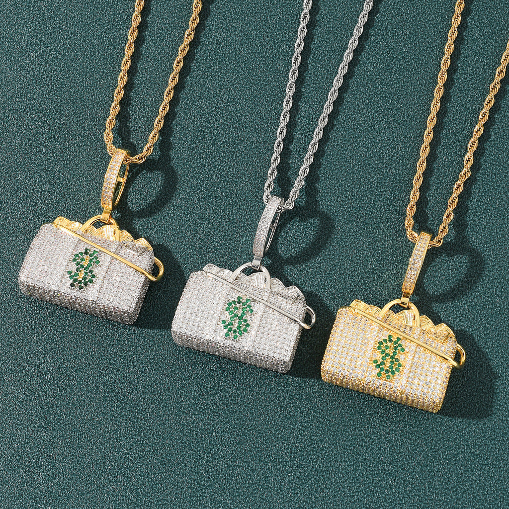 Hip Hop Minimalist Geometric Cubic Zirconia Pendant Necklace for Men and Women