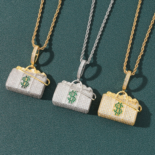 Hip Hop Minimalist Geometric Cubic Zirconia Pendant Necklace for Men and Women