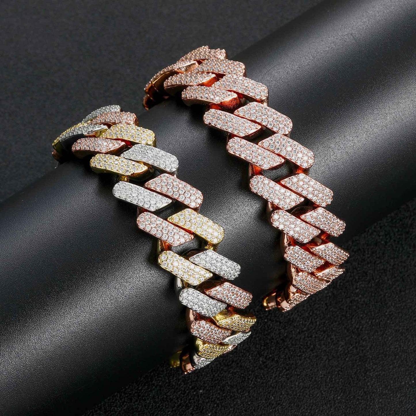 Hip Hop Minimalist Diamond Shape Cuban Link Copper Bracelet for Men