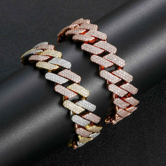Hip Hop Minimalist Diamond Shape Cuban Link Copper Bracelet for Men