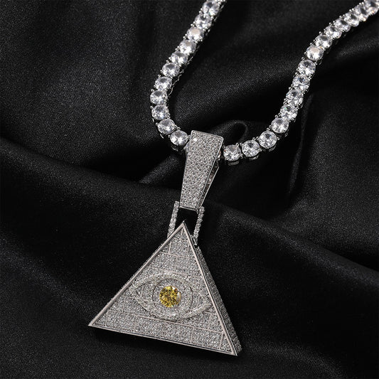 Iced Triangle Eye Pendant Necklace for Women - Cubic Zirconia Statement Chain in Gold or Silver