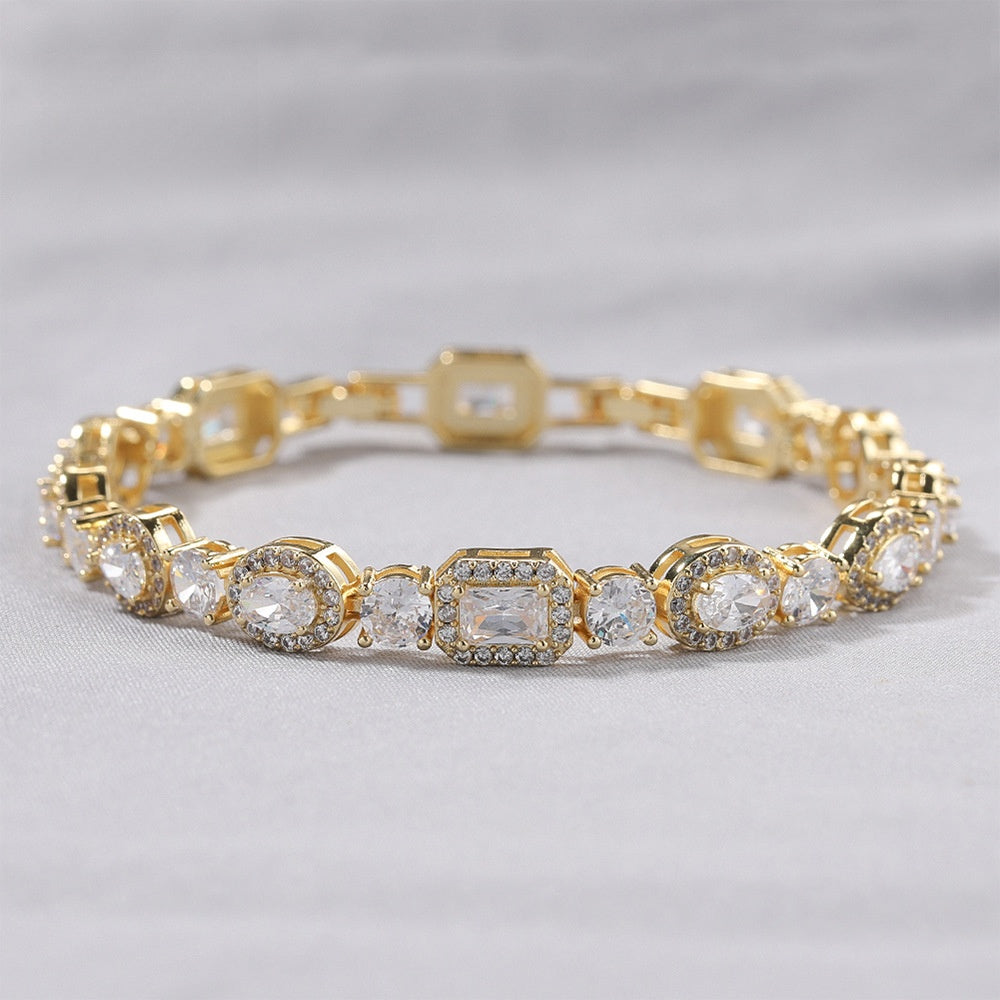 Unisex Cubic Zirconia Geometric Chain Bracelet in Gold, Silver & Rose Gold - Adjustable Statement Jewelry