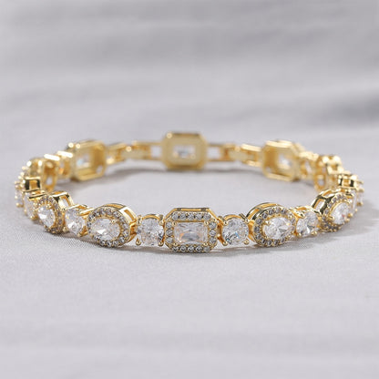 Unisex Cubic Zirconia Geometric Chain Bracelet in Gold, Silver & Rose Gold - Adjustable Statement Jewelry