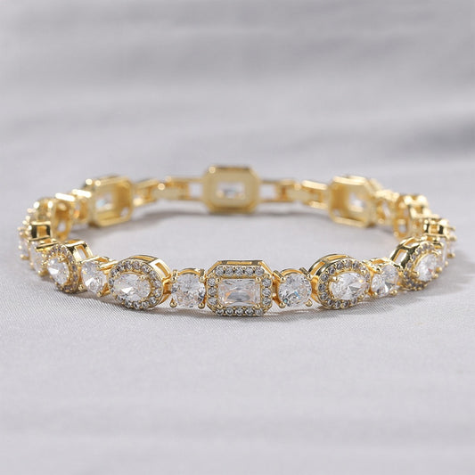 Unisex Cubic Zirconia Geometric Chain Bracelet in Gold, Silver & Rose Gold - Adjustable Statement Jewelry