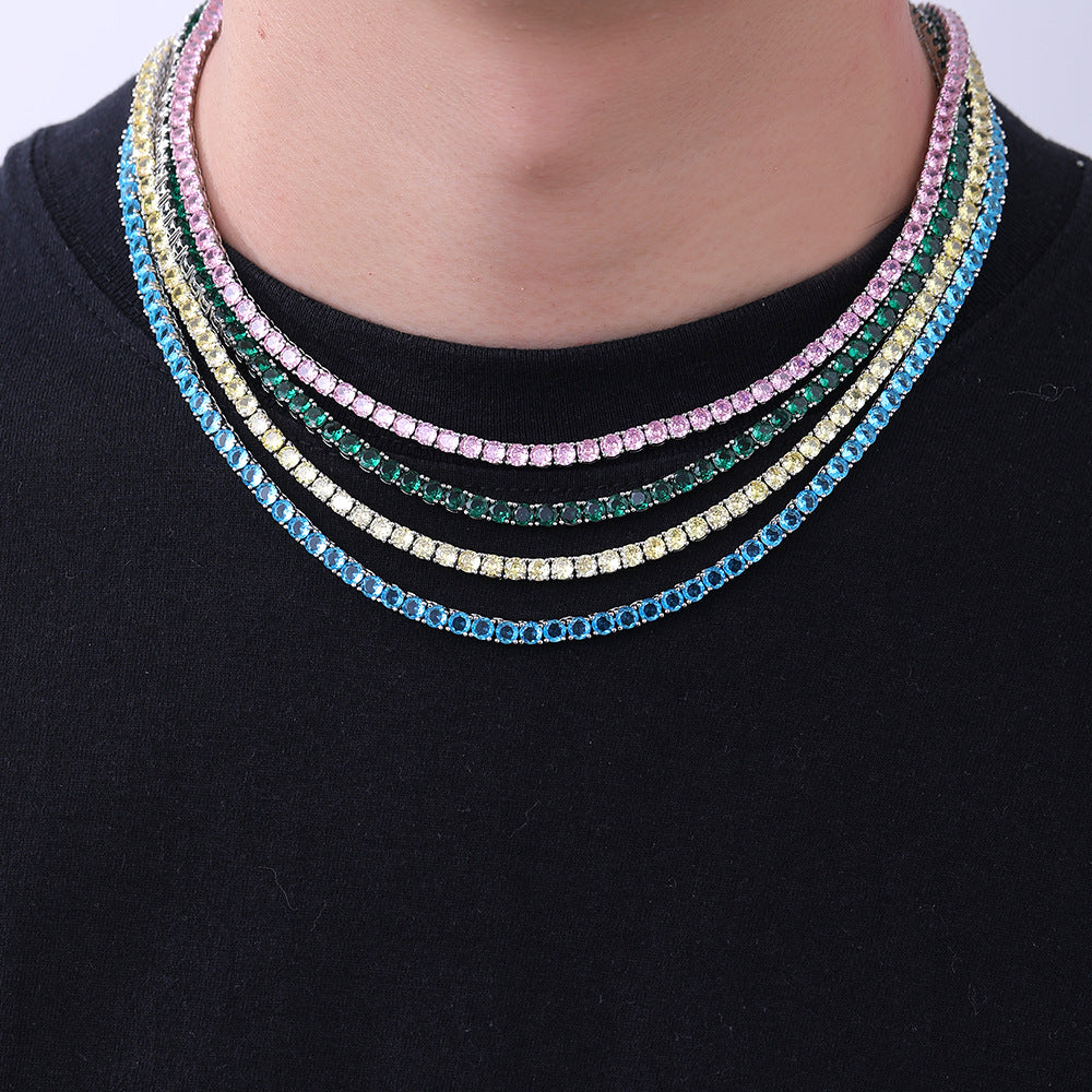 Multicolor 4mm Cubic Zirconia Tennis Chain Necklace and Bracelet, Unisex