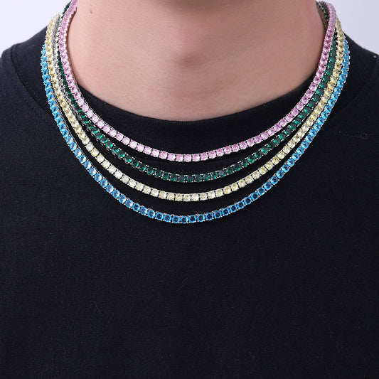 Multicolor 4mm Cubic Zirconia Tennis Chain Necklace and Bracelet, Unisex