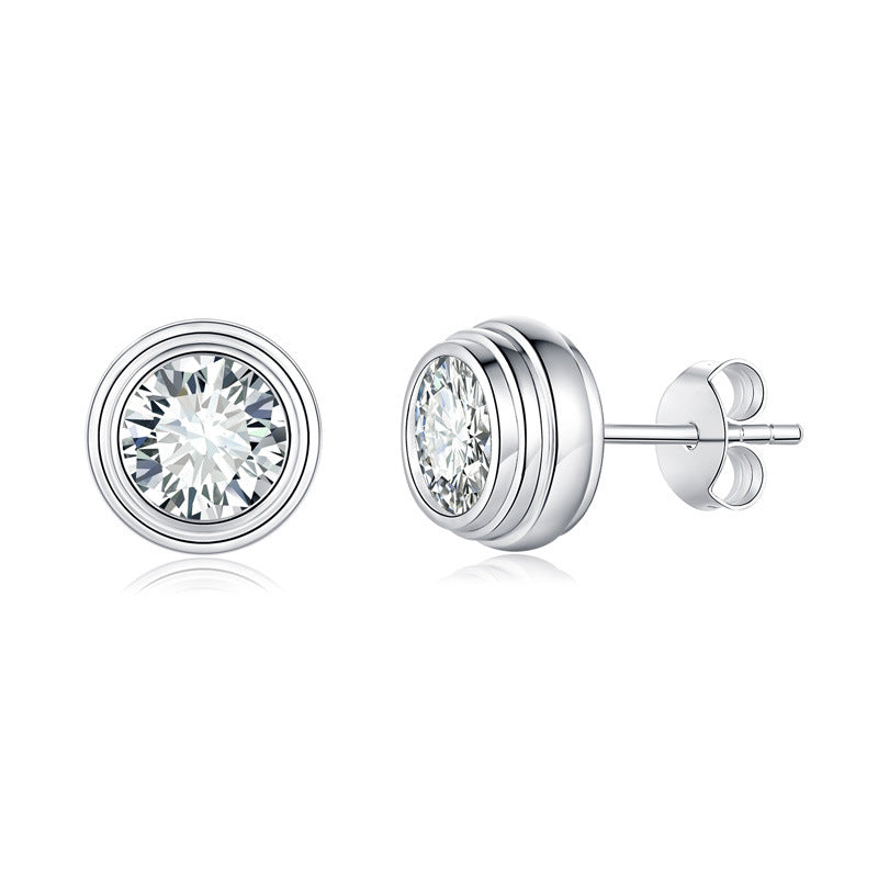 Moissanite Stud Earrings, Round Bezel 50-Point White Gold-Plated Earrings product image