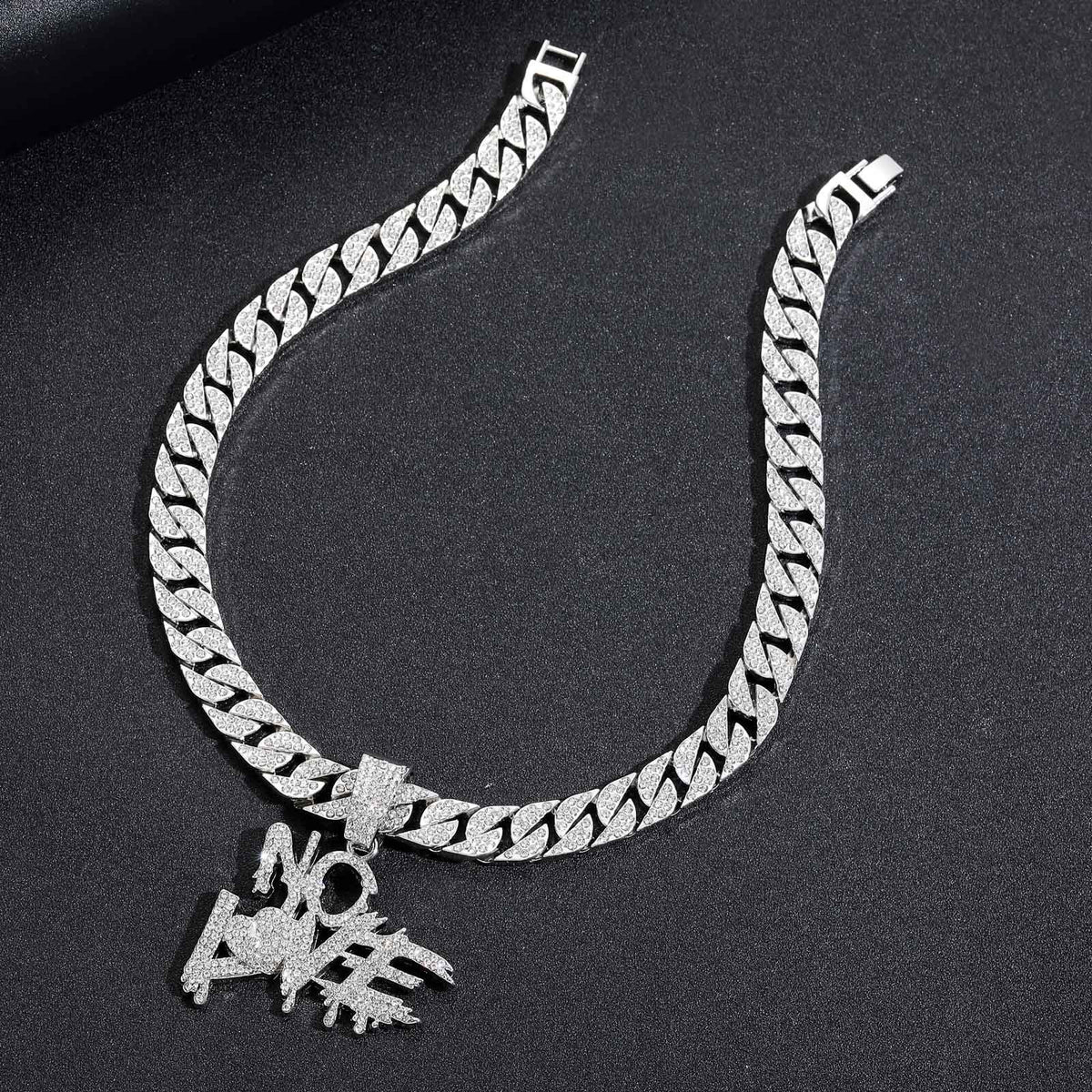 Hip Hop Heart Letter Teardrop Alloy Pendant Necklace for Men and Women product image