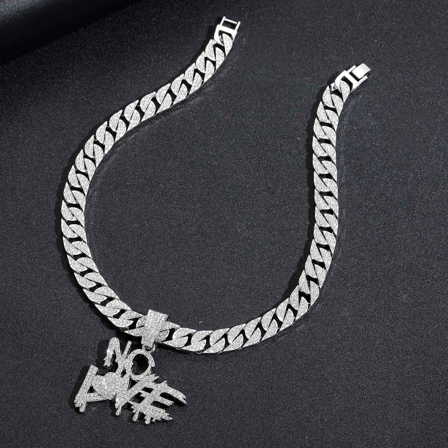 Hip Hop Heart Letter Teardrop Alloy Pendant Necklace for Men and Women