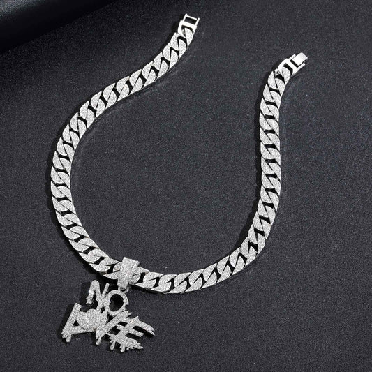 Hip Hop Heart Letter Teardrop Alloy Pendant Necklace for Men and Women