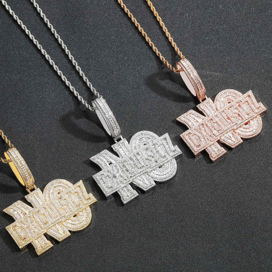 Hip Hop Letter Cubic Zirconia Pendant Necklace for Men and Women