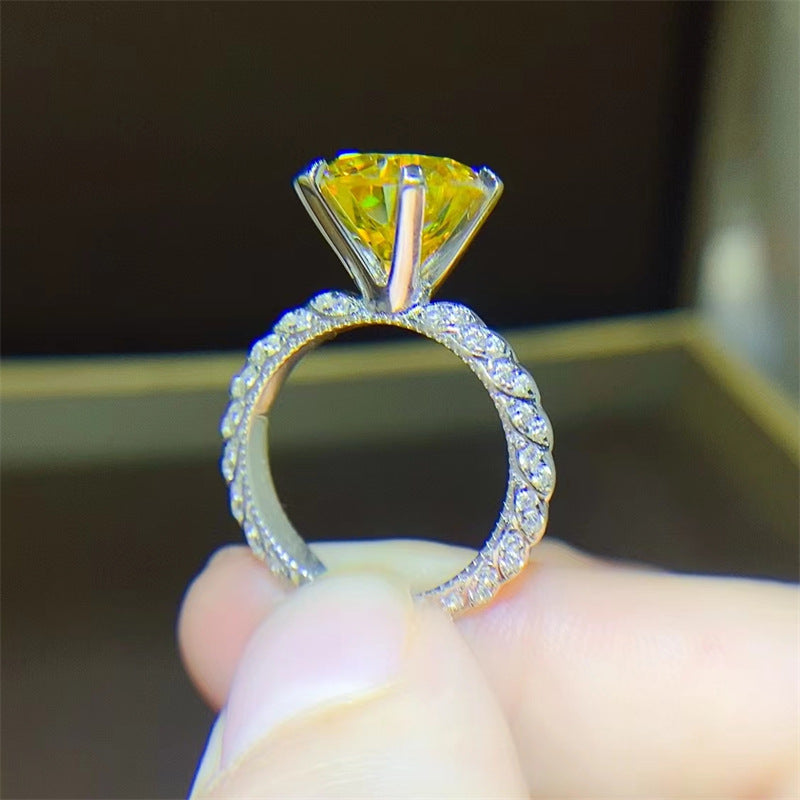 5 Carat Yellow Moissanite Ring for Women, Oval Cut Halo Style Engagement Ring with Pavé Band product image