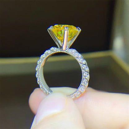 5 Carat Yellow Moissanite Ring for Women, Oval Cut Halo Style Engagement Ring with Pavé Band