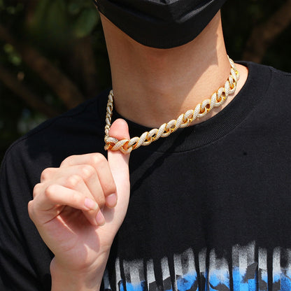 Unisex Iced Cuban Link Necklace with Cubic Zirconia in Gold or Silver Tone