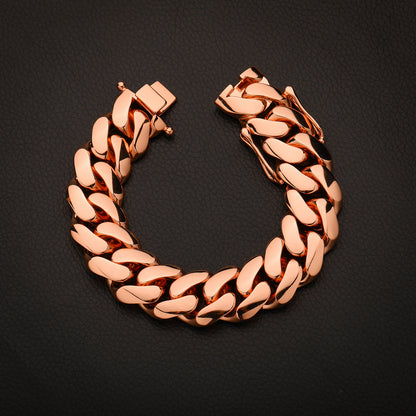 Rose Gold Tone Cuban Link Chain Bracelet Necklace Set for Women and Men, Geometric Hip Hop Streetwear Jewelry