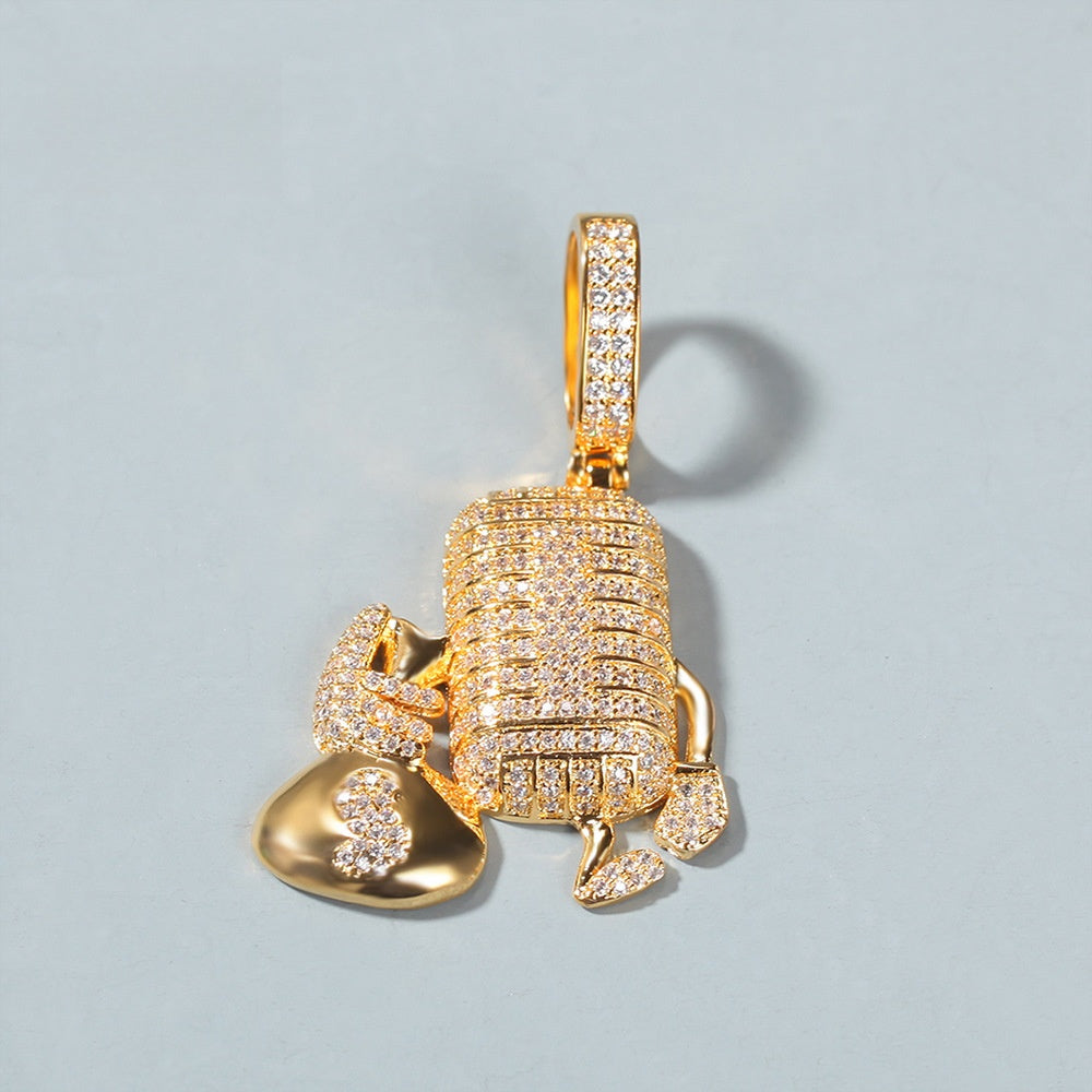 Iced Out Micro Pave Cubic Zirconia Hip Hop Pendant Necklace with 60cm Twist Chain
