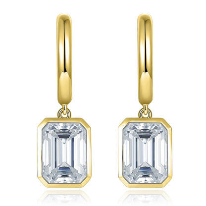 Gold Tone Emerald Cut Clear Stone Drop Earrings for Women
