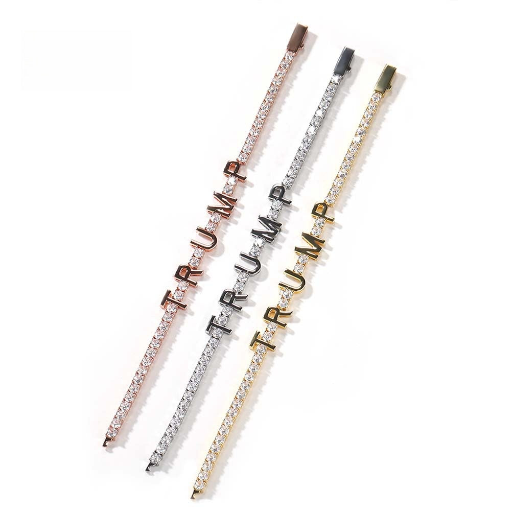 Unisex Letter Tennis Bracelet with Cubic Zirconia in Gold, Silver & Rose Gold