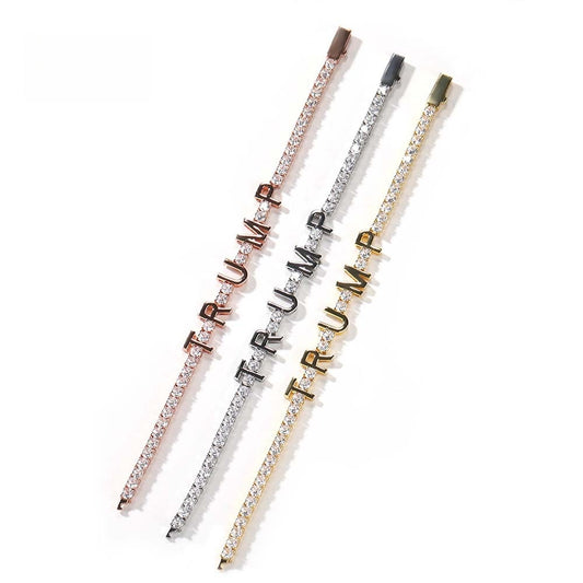 Unisex Letter Tennis Bracelet with Cubic Zirconia in Gold, Silver & Rose Gold