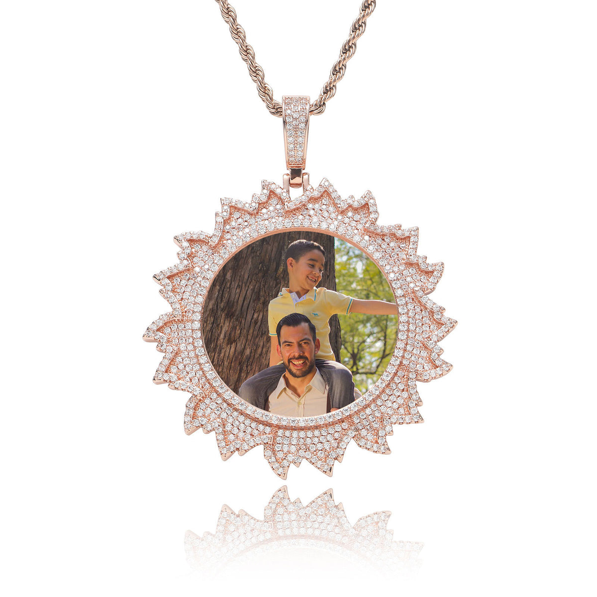 Hip Hop Floral Round Photo Copper Pendant Necklace for Men and Women product image