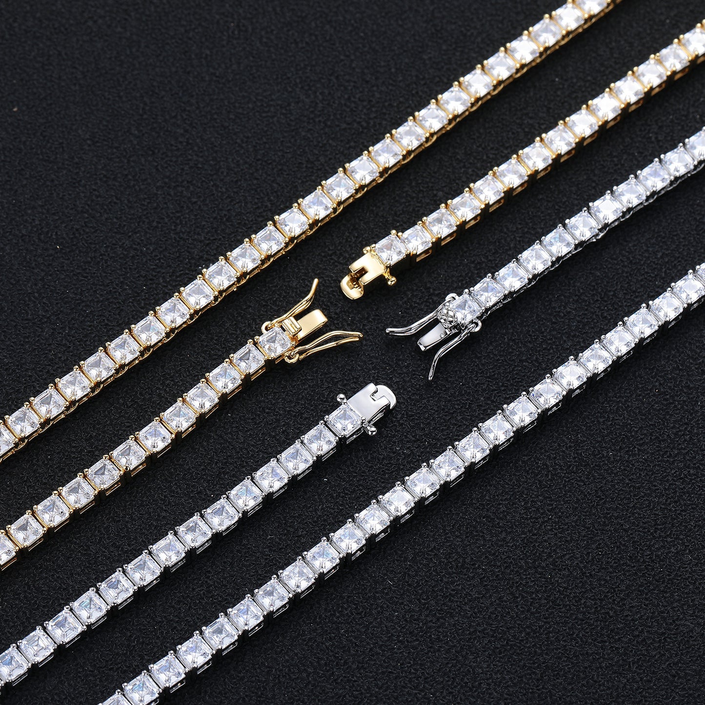 Geometric Square Zircon Tennis Chain Bracelet & Necklace