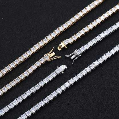 Geometric Square Cubic Zirconia Tennis Chain Bracelet & Necklace
