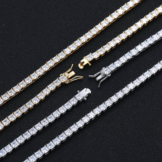 Geometric Square Zircon Tennis Chain Bracelet & Necklace