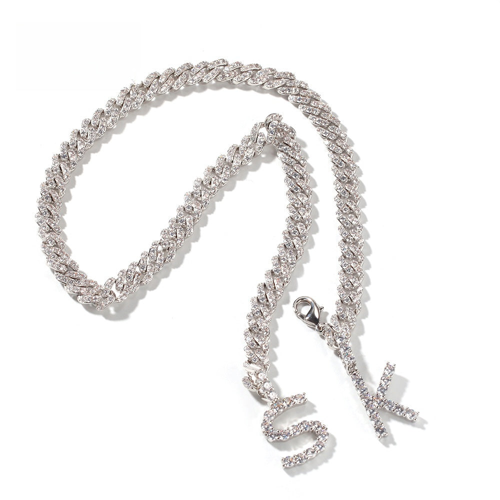 Personalized Double Letter Cuban Chain Necklace with Cubic Zirconia Pendant for Women & Men product image