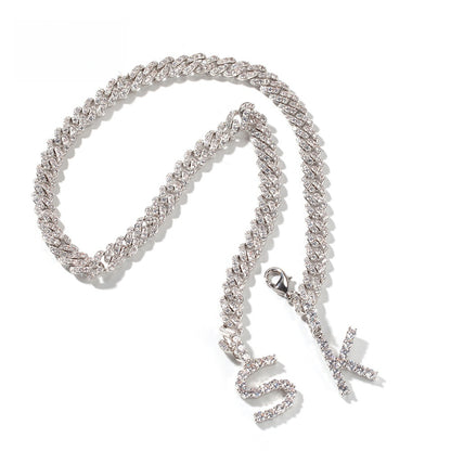 Personalized Double Letter Cuban Chain Necklace with Cubic Zirconia Pendant for Women & Men