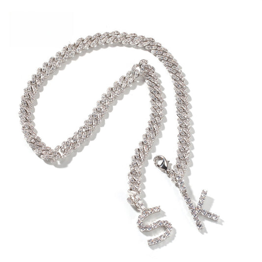 Personalized Double Letter Cuban Chain Necklace with Cubic Zirconia Pendant for Women & Men