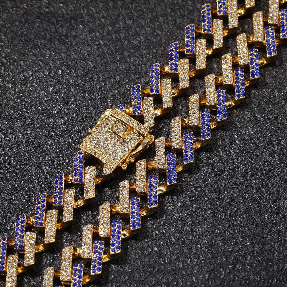 Iced Out Cuban Link Chain Necklace for Women & Men – Gold, Silver, Black and Blue Statement Hip Hop Pendant Chain product image