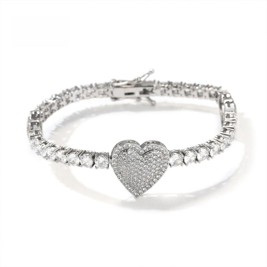 Heart Tennis Chain Bracelet for Women & Men – Gold, Silver & Rose Gold Cubic Zirconia Statement Bracelet