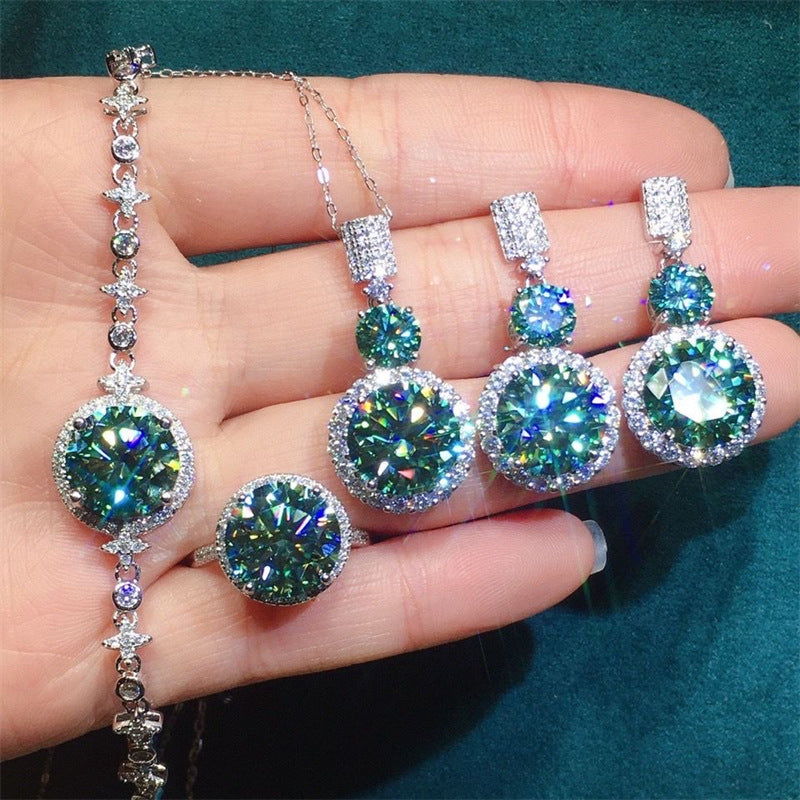 Green Round Halo Jewelry Set for Women – Ring, Pendant Necklace, Stud Earrings & Bracelet product image