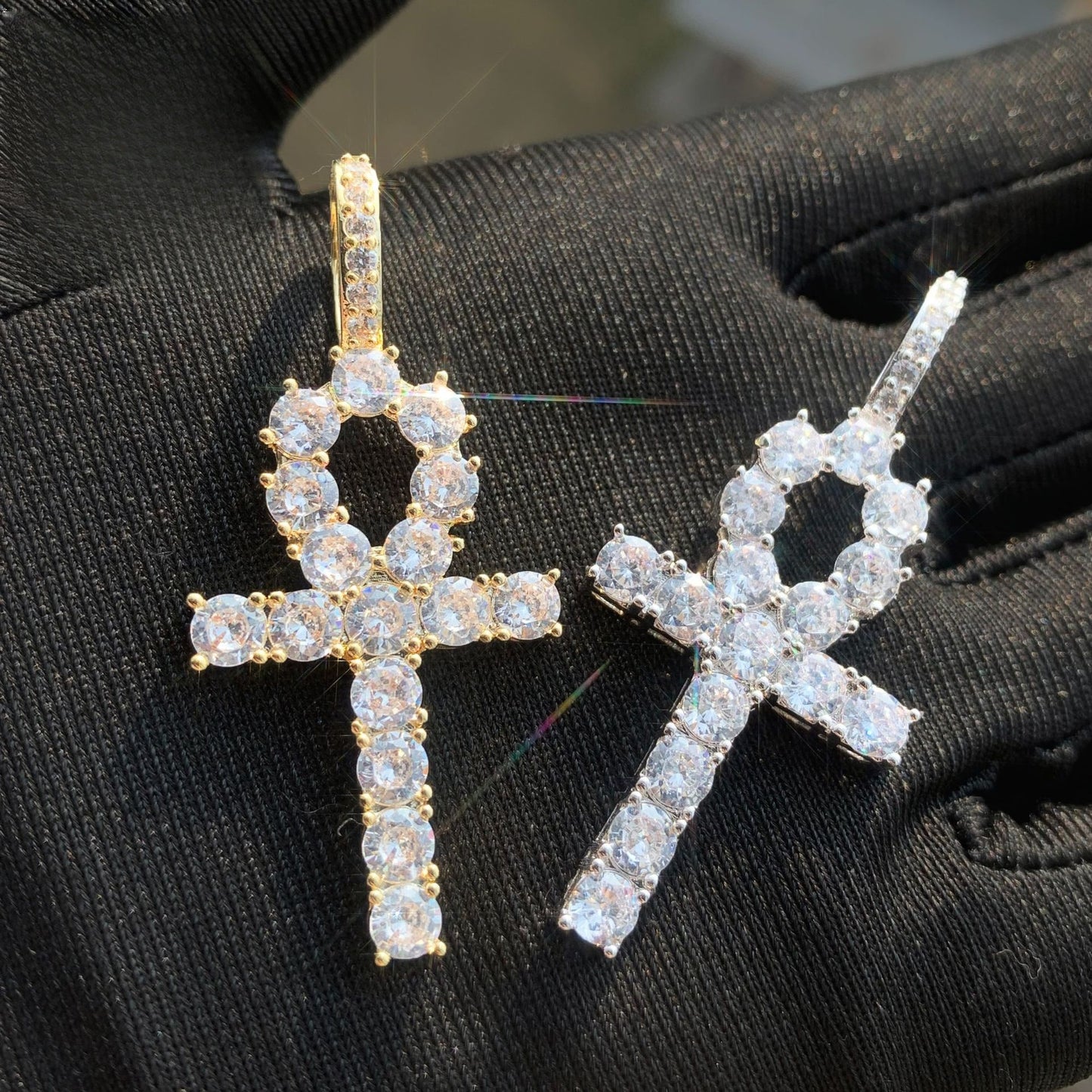 Iced Out Cross Pendant Necklace Unisex Hip Hop Statement Jewelry