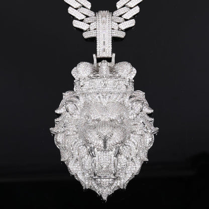 Iced Out Lion Head Pendant Necklace for Men - Hip Hop Cubic Zirconia Statement Chain