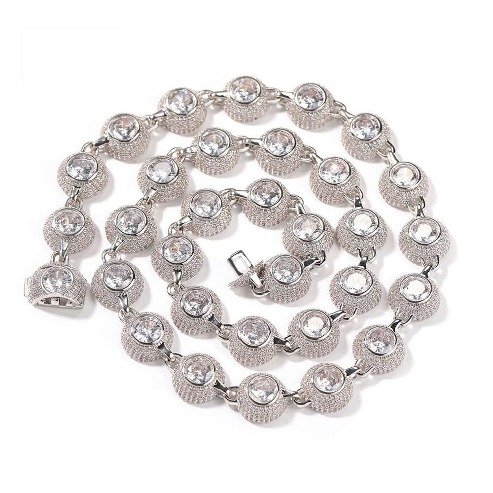Unisex Round Cubic Zirconia Chain Necklace Bracelet Set in Gold or Silver Tone