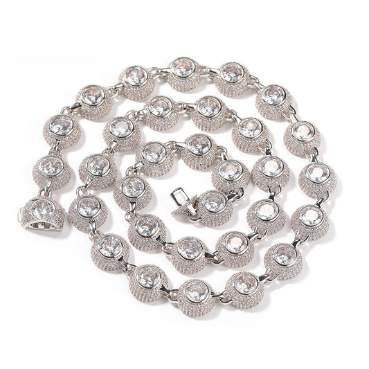Unisex Round Cubic Zirconia Chain Necklace Bracelet Set in Gold or Silver Tone