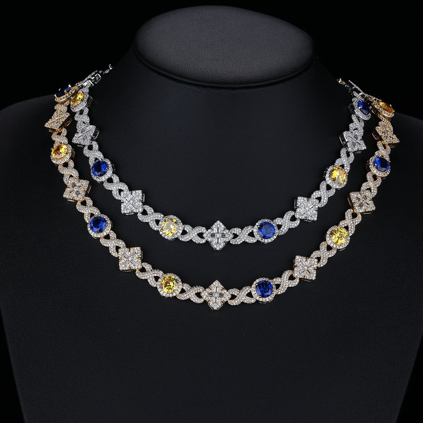 Unisex Geometric Zircon Square Pendant Link Chain Necklace Bracelet