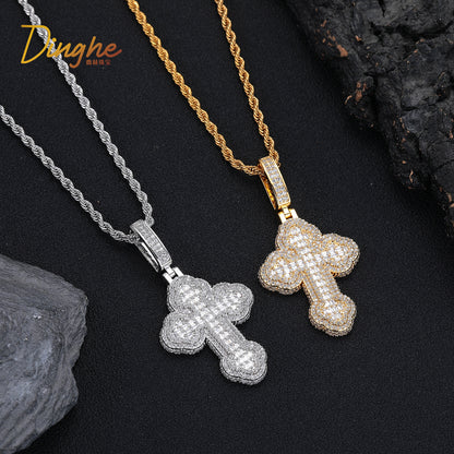 Cross Pendant Necklace with Cubic Zirconia, 3mm Twisted Rope Chain, 24 Inch, Gold Tone / White Gold Tone