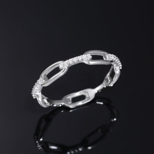 925 Silver Moissanite Chain Link Ring – Geometric Pavé Band for Women and Men product image