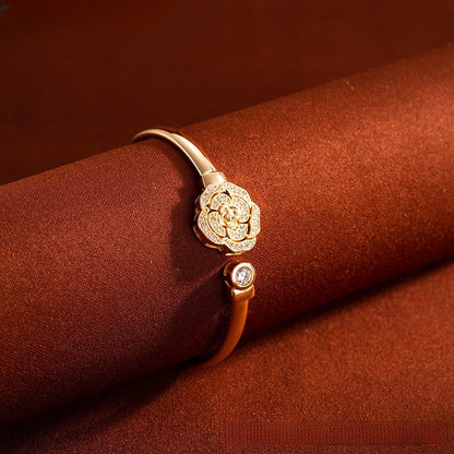 Elegant Rose Motif Cuff Bracelet for Women, Dainty Statement Jewelry